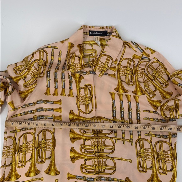 Vtg Louis Feraud Cream Gold Musical Pattern Button Up 100% Silk Blouse Women 10 - Picture 11 of 13